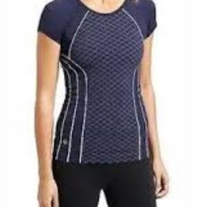 Women's Athleta Navy Blue White Short Sleeve Performance Tee L